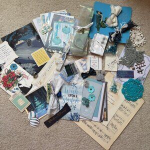 Lot of 50+ pcs Blue Christmas vintage ephemera crafts, junk journal, scrapbook